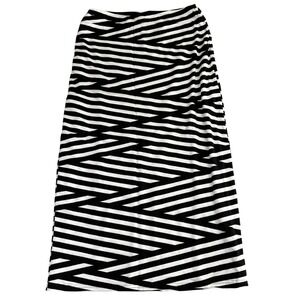 Anthropologie Maxi Skirt‎ XL Black White Striped Geometric Long Pencil Stretch